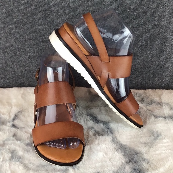 Bertuchi Brown Leather Wedge Comfort Sandals Sz 39 - Picture 1 of 10